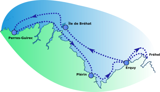 Carte représentant le parcours en Bretagne nord.